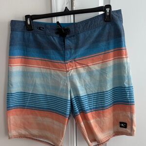 O'Neill Blue & Coral Striped Men's Boardshorts